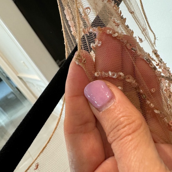 Marchesa beaded embellished illusion satin dress with front slit - Picture 10 of 16